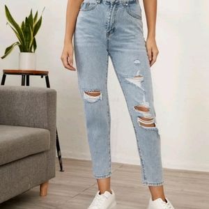 High waisted destroyed mom jeans